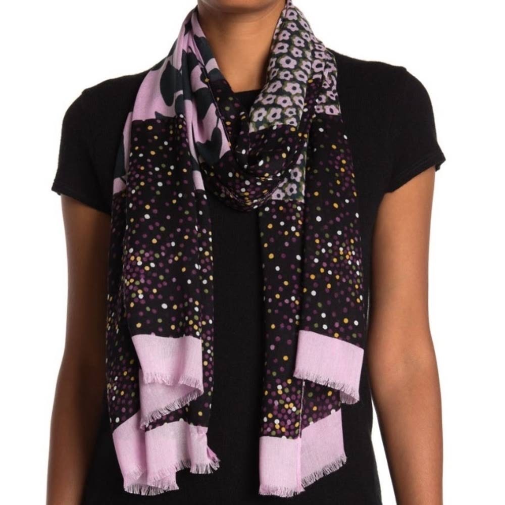 Kate Spade 25” x 76” Allium Print Mix Oblong Scarf Eyelash Fringe (MSRP:$88)